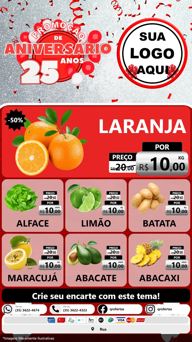 Modelo de Rede Social para Stories com o tema Promoção de Aniversário - 25Anos para Hortifrúti