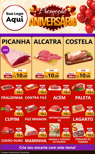 Modelo de Encarte para Encarte Grande com o tema Promoção de Aniversário para Açougue