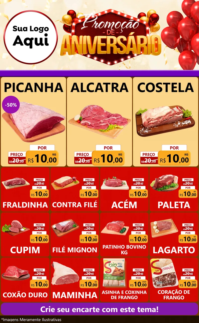 Modelo de Encarte para Encarte Grande com o tema Promoção de Aniversário para Açougue