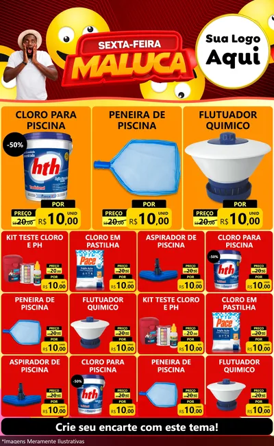 Modelo de Encarte para Encarte Grande com o tema Sexta-feira Maluca para Produtos para Piscina