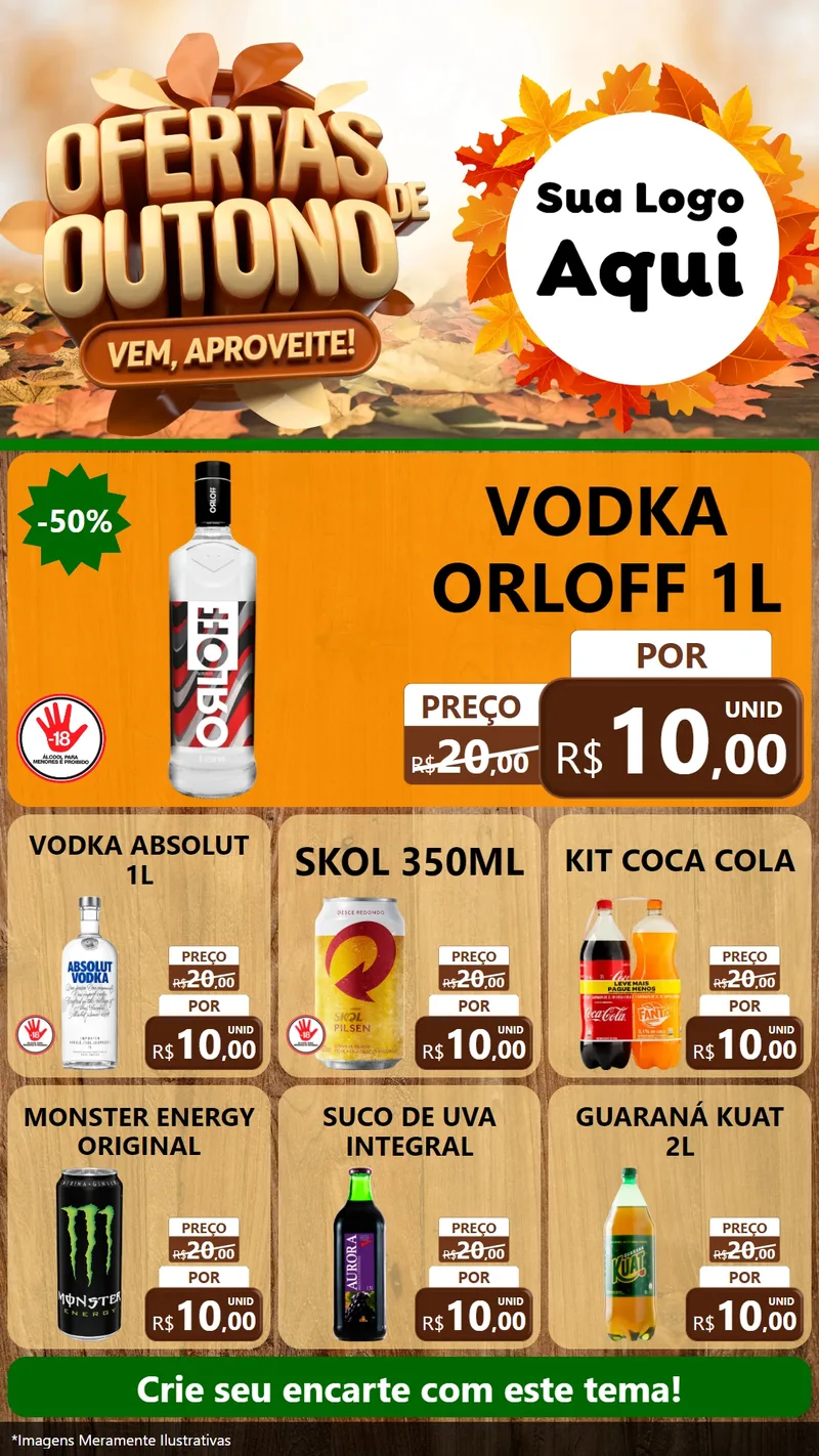 Modelo de Rede Social para Stories com o tema Ofertas de Outono - Vem, Aproveite! para Distribuidora de bebidas