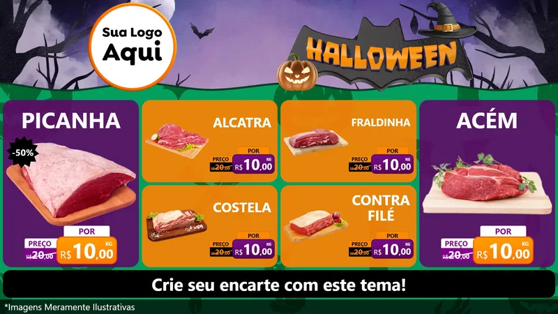 Modelo de TV para TV Horizontal com o tema Halloween para Açougue