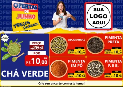 Modelo de Encarte para Encarte A4 Horizontal com o tema Ofertas de Junho - Preços Incríveis para Produtos Naturais