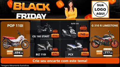 Modelo de TV para TV Horizontal com o tema Black Friday para Concessionaria de Motos