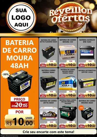 Modelo de Encarte para Encarte A4 Vertical com o tema Réveillon de Ofertas para Baterias Elétricas
