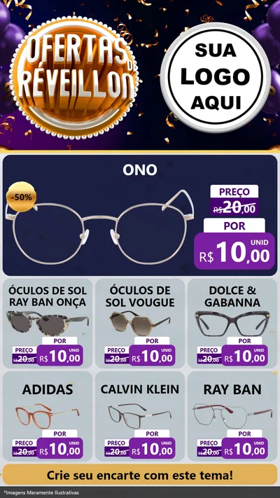 Modelo de Rede Social para Stories com o tema Ofertas de Réveillon para Óticas