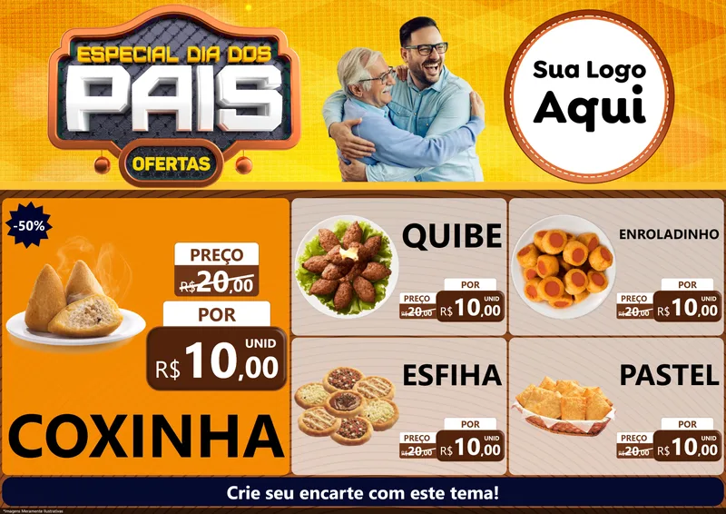 Modelo de Encarte para Encarte A4 Horizontal com o tema Especial Dia dos Pais para Salgadaria