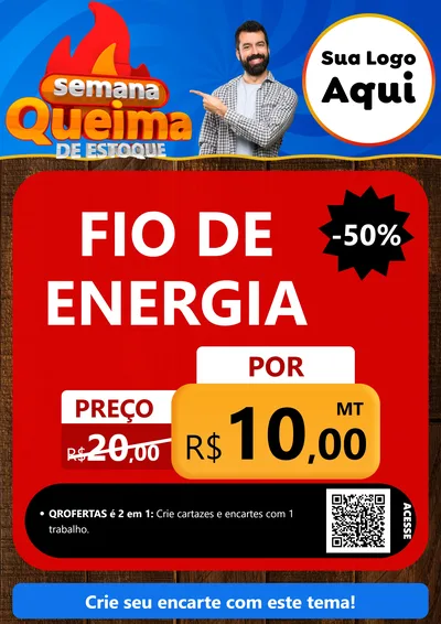 Modelo de Cartaz para Cartaz A4 Vertical com o tema Semana Queima de Estoque para Materiais Elétricos