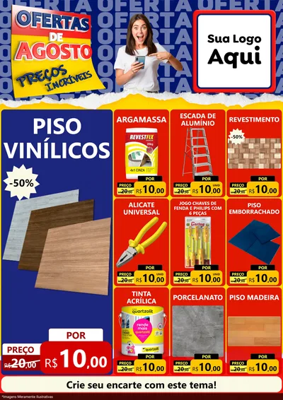 Modelo de Encarte para Encarte A4 Vertical com o tema Ofertas de Agosto - Preços Incríveis para Material para Construção