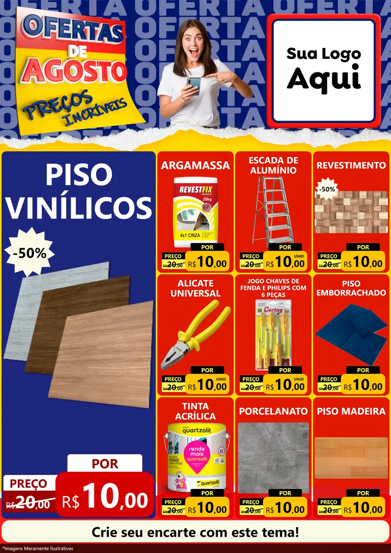 Modelo de Encarte para Encarte A4 Vertical com o tema Ofertas de Agosto - Preços Incríveis para Material para Construção