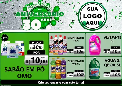 Modelo de Encarte para Encarte A4 Horizontal com o tema Promoção de Aniversário - 30 Anos para Produtos de Limpeza