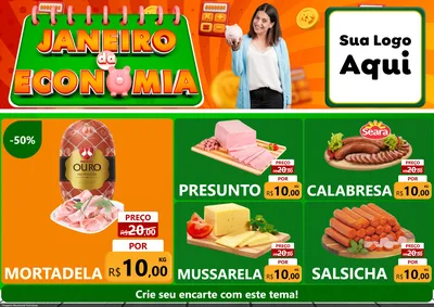 Modelo de Encarte para Encarte A4 Horizontal com o tema Janeiro da Economia para Frios e Laticínios