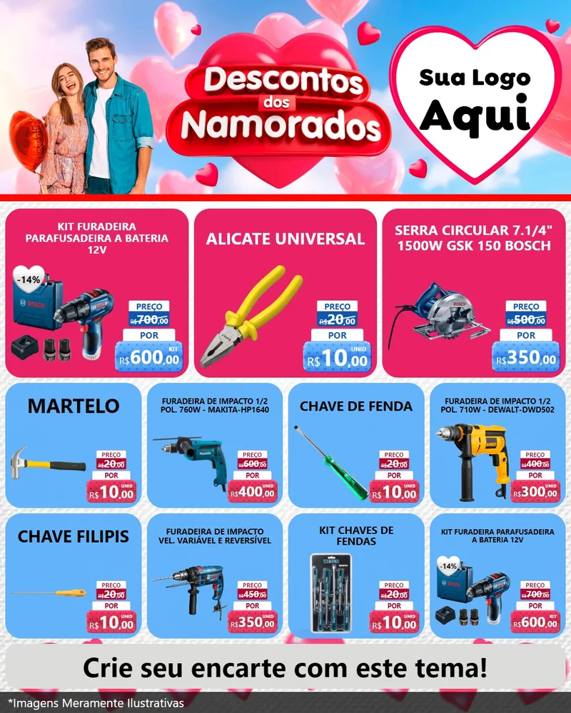 Modelo de Rede Social para Feed Instagram com o tema Descontos dos Namorados para Maquinas e Ferramentas