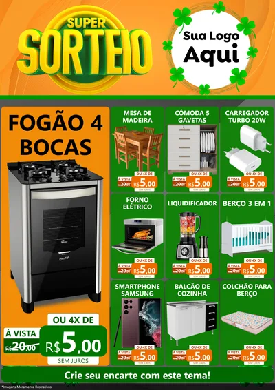 Modelo de Encarte para Encarte A4 Vertical com o tema Super Sorteio para Móveis e Eletro