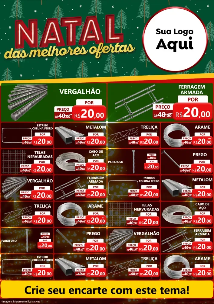 Modelo de Encarte para Encarte A4 Vertical com o tema Natal das Melhores Ofertas para Ferragens