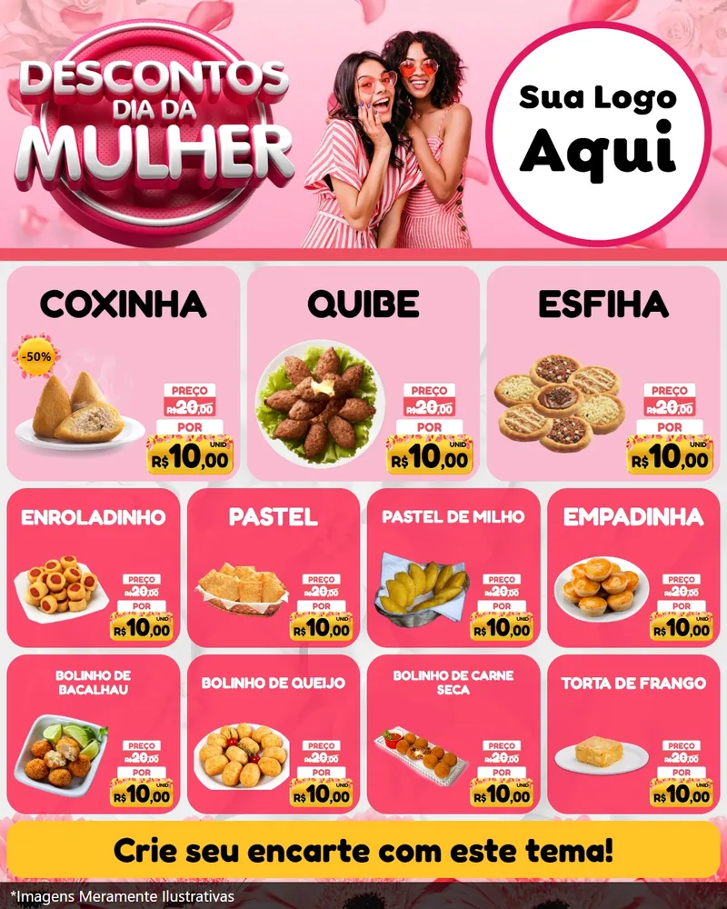 Modelo de Rede Social para Feed Instagram com o tema Descontos Dia da Mulher para Salgadaria