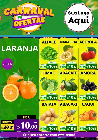Modelo de Encarte para Encarte A4 Vertical com o tema Carnaval de Ofertas para Hortifrúti