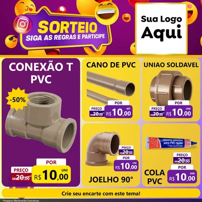 Modelo de Rede Social para Feed Facebook com o tema Sorteio para Tubos e conexões