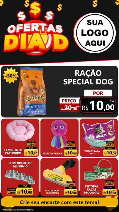 Modelo de Rede Social para Stories com o tema Ofertas Dia D para Pet Shop