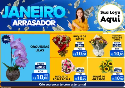Modelo de Encarte para Encarte A4 Horizontal com o tema Janeiro Arrasador para Floricultura e jardim