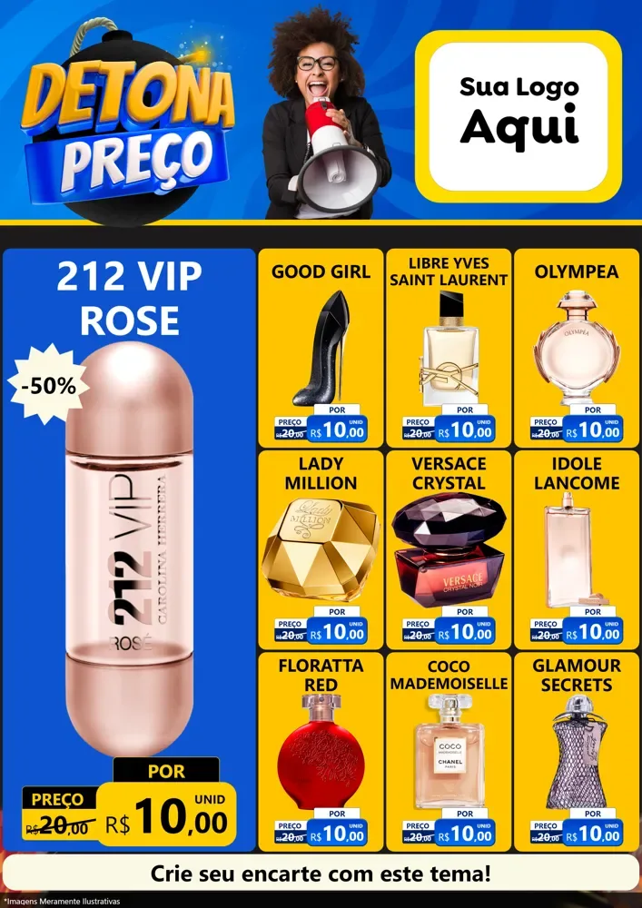 Modelo de Encarte para Encarte A4 Vertical com o tema Detona Preços para Perfumes