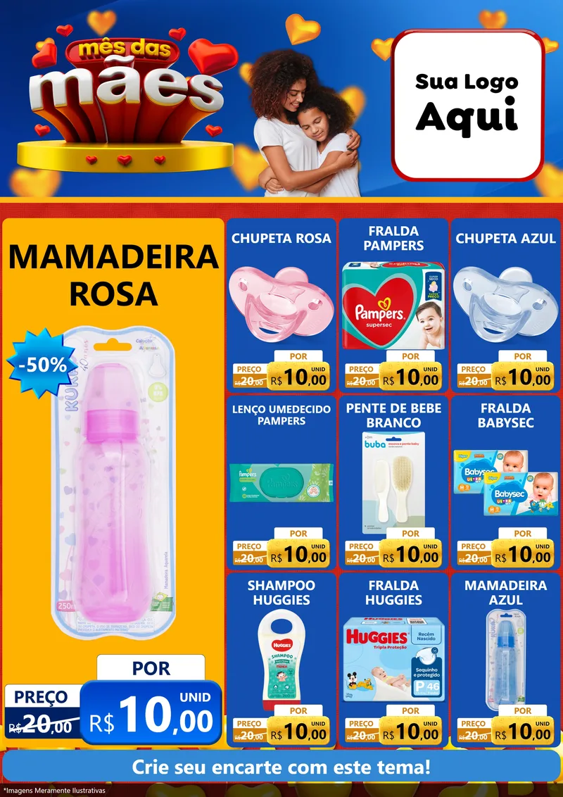 Modelo de Encarte para Encarte A4 Vertical com o tema Mês das Mães para Bebês
