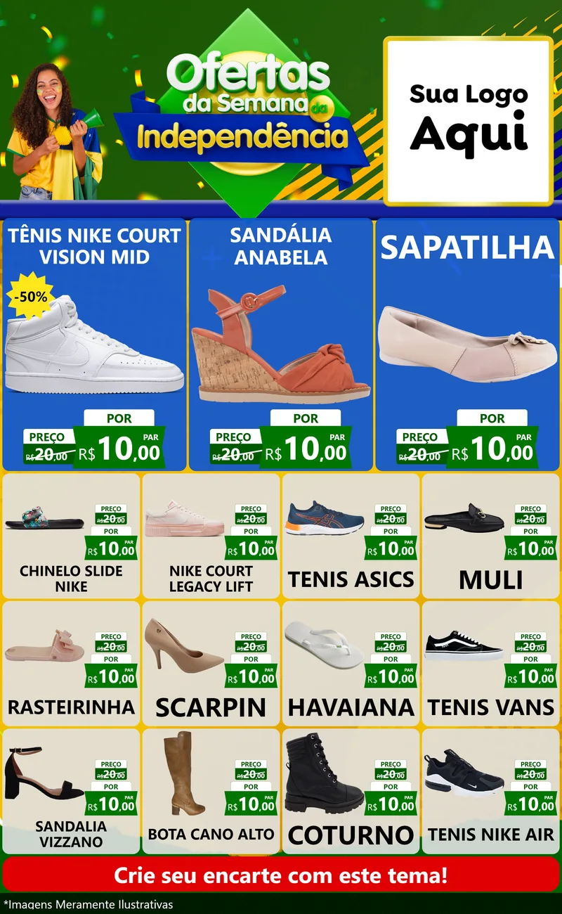 Modelo de Encarte para Encarte Grande com o tema Ofertas da Semana da Independência para Calçados
