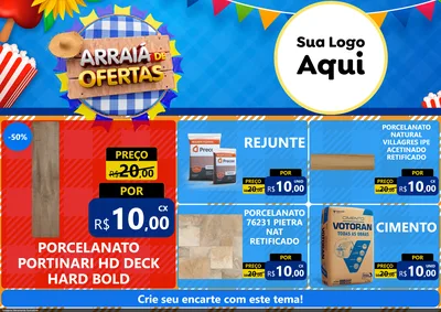 Modelo de Encarte para Encarte A4 Horizontal com o tema Arraiá de Ofertas para Pisos e revestimentos