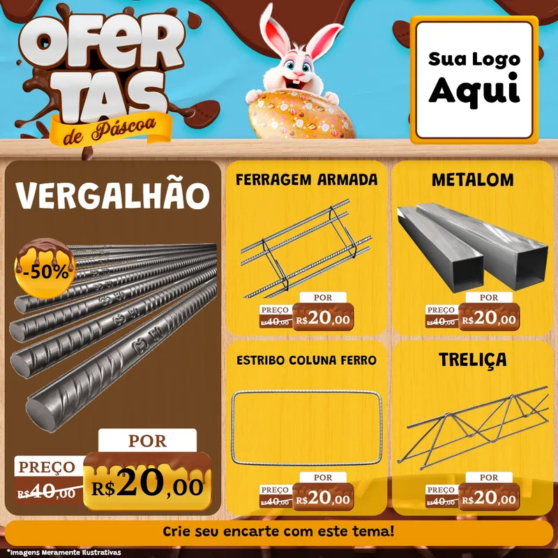 Modelo de Rede Social para Feed Facebook com o tema Ofertas de Páscoa para Ferragens