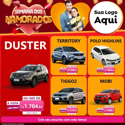 Modelo de Rede Social para Feed Facebook com o tema Semana dos Namorados para Concessionaria de Carros