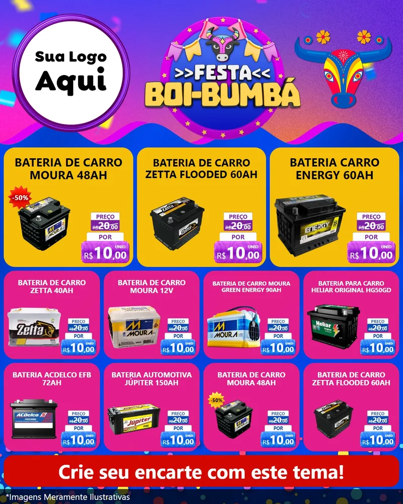 Modelo de Rede Social para Feed Instagram com o tema Festa Boi-Bumbá para Baterias Elétricas