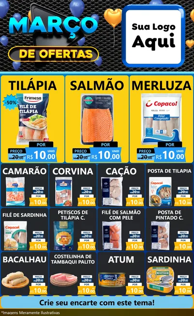 Modelo de Encarte para Encarte Grande com o tema Março de Ofertas para Peixaria