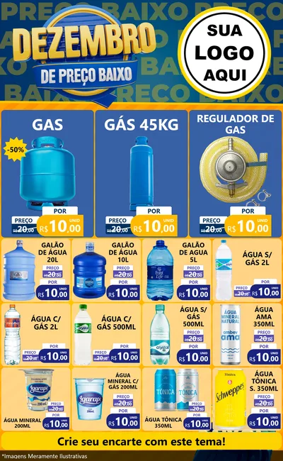 Modelo de Encarte para Encarte Grande com o tema Dezembro de Preço Baixo para Água e gás