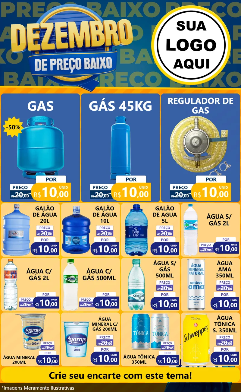 Modelo de Encarte para Encarte Grande com o tema Dezembro de Preço Baixo para Água e gás