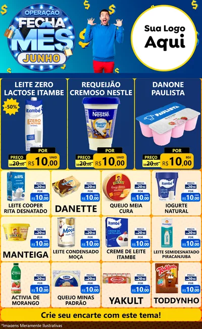 Modelo de Encarte para Encarte Grande com o tema Operação Fecha Mês, Junho para Frios e Laticínios