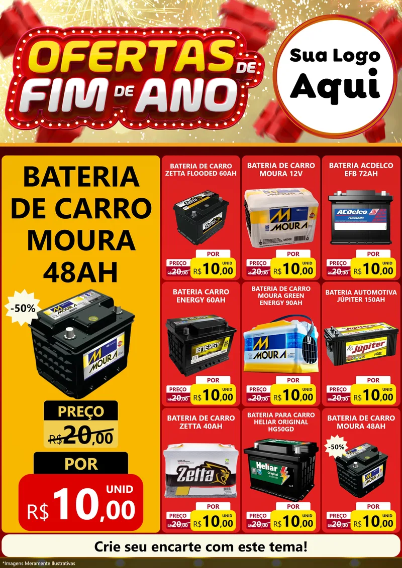 Modelo de Encarte para Encarte A4 Vertical com o tema Ofertas de Fim de Ano para Baterias Elétricas