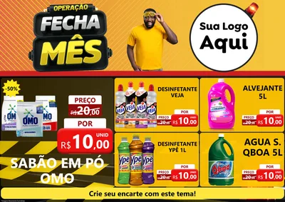 Modelo de Encarte para Encarte A4 Horizontal com o tema Operação Fecha Mês para Produtos de Limpeza