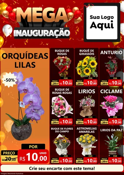 Modelo de Encarte para Encarte A4 Vertical com o tema Mega Inauguração para Floricultura e jardim