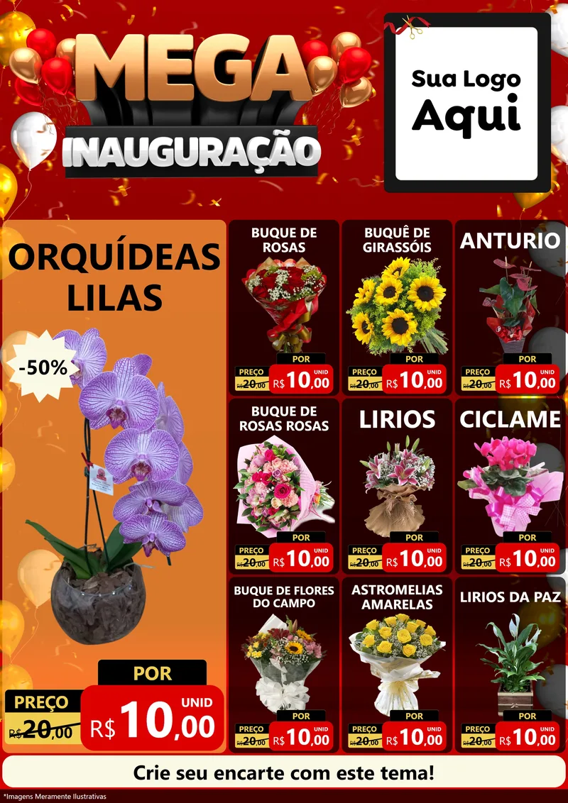 Modelo de Encarte para Encarte A4 Vertical com o tema Mega Inauguração para Floricultura e jardim