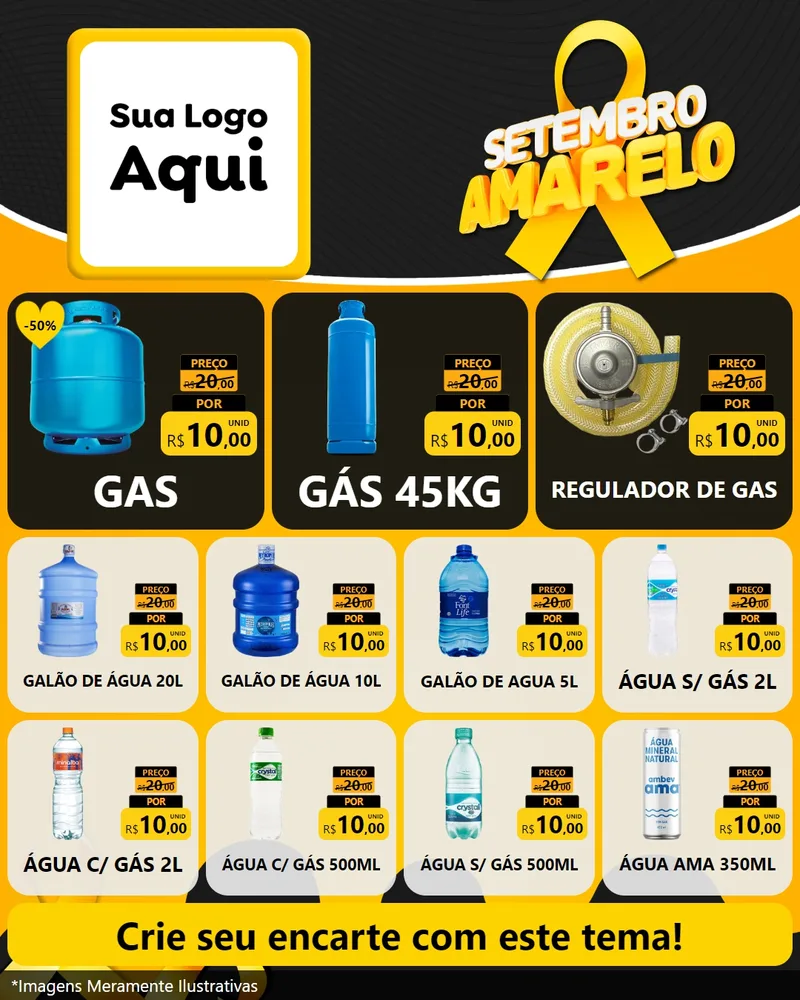 Modelo de Rede Social para Feed Instagram com o tema Setembro Amarelo para Água e gás