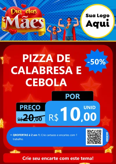 Modelo de Cartaz para Cartaz A4 Vertical com o tema Dia das Mães para Pizzaria