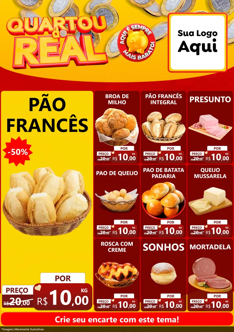 Modelo de Encarte para Encarte A4 Vertical com o tema Quartou do Real para Padaria