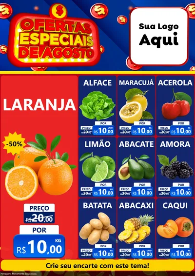 Modelo de Encarte para Encarte A4 Vertical com o tema Ofertas Especiais de Agosto para Hortifrúti
