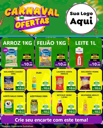 Modelo de Rede Social para Feed Instagram com o tema Carnaval de Ofertas para Supermercado