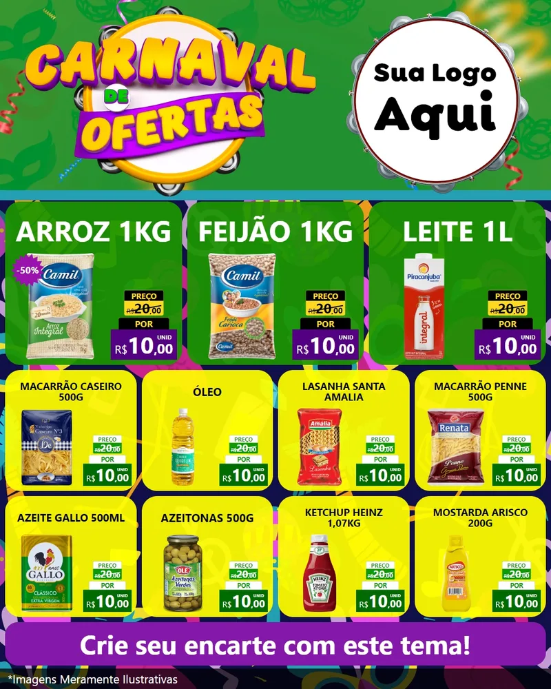 Modelo de Rede Social para Feed Instagram com o tema Carnaval de Ofertas para Supermercado