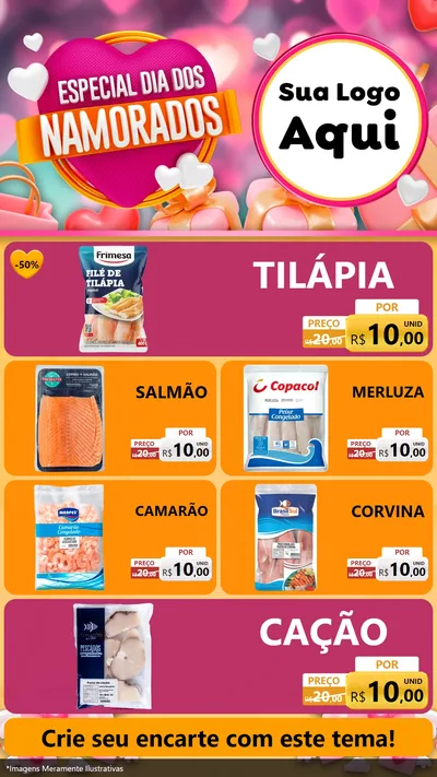 Modelo de TV para TV Vertical com o tema Especial Dia dos Namorados para Peixaria