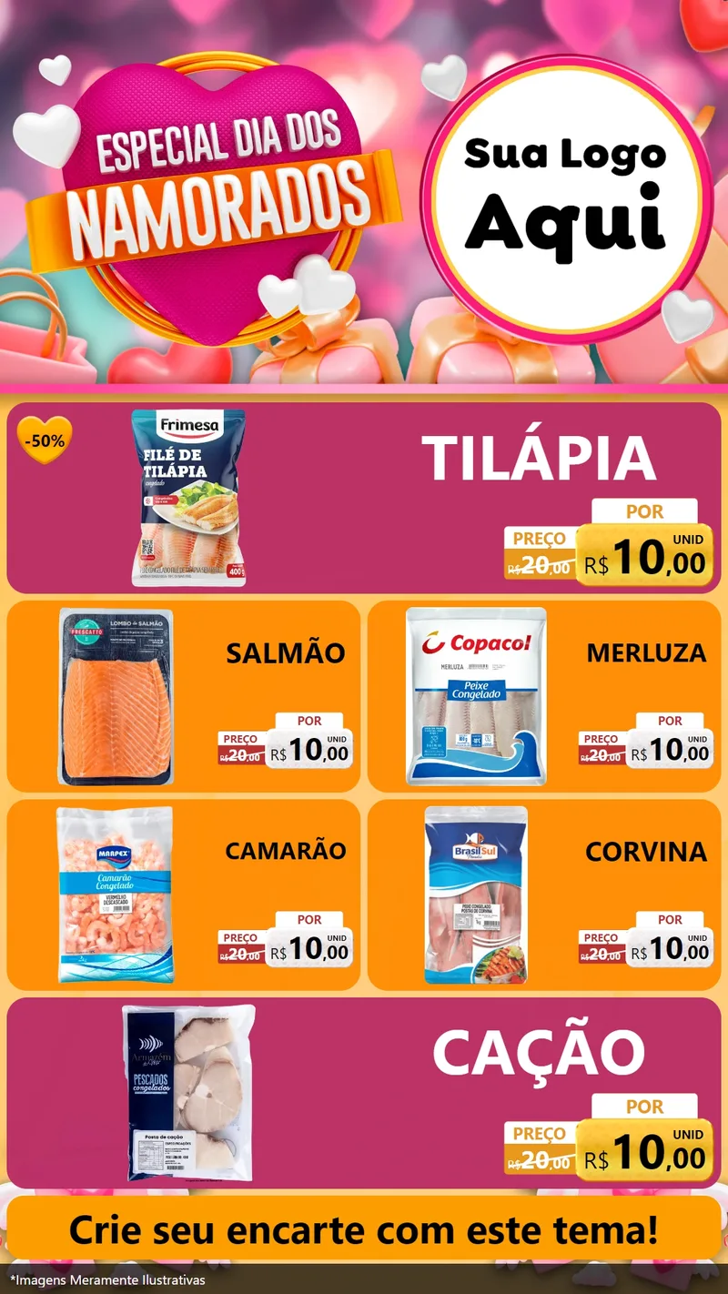 Modelo de TV para TV Vertical com o tema Especial Dia dos Namorados para Peixaria