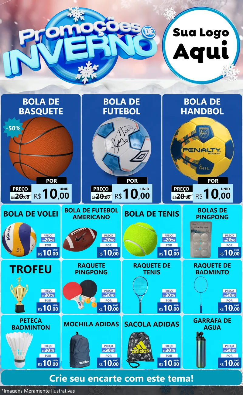 Modelo de Encarte para Encarte Grande com o tema Promoções de Inverno para Artigos Esportivos