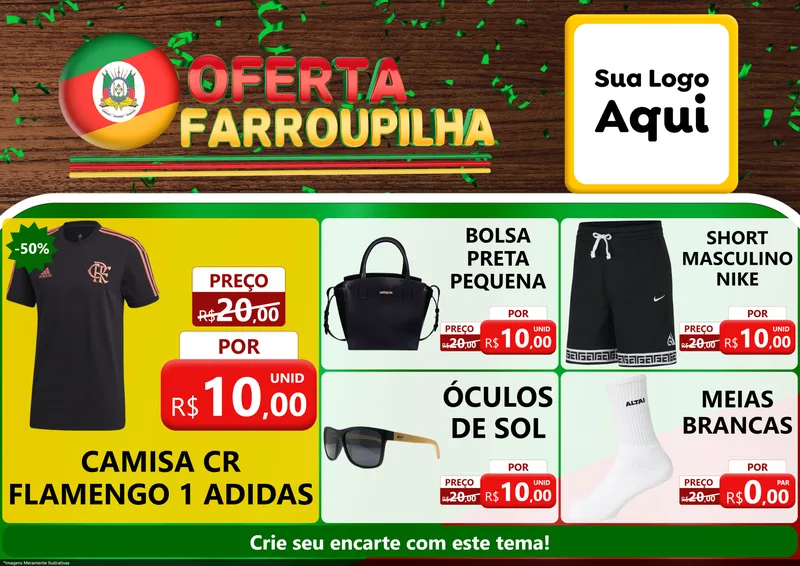 Modelo de Encarte para Encarte A4 Horizontal com o tema Oferta Farroupilha para Roupas e acessórios