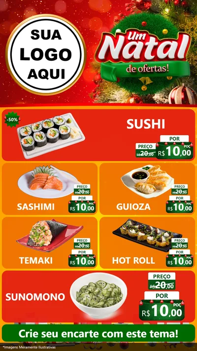 Modelo de TV para TV Vertical com o tema Um Natal de Ofertas para Comida japonesa